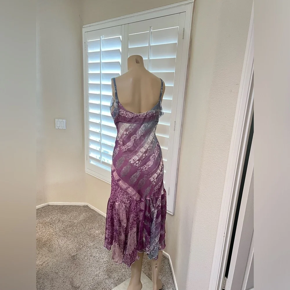 RANGOON SILK HANDKERCHIEF MULTI PRINT Resort floral midi guest Dress small - Picture 5 of 16